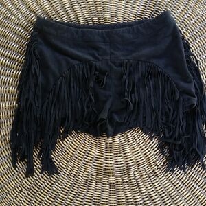 Fringed Vegan Suede Shorts Black
